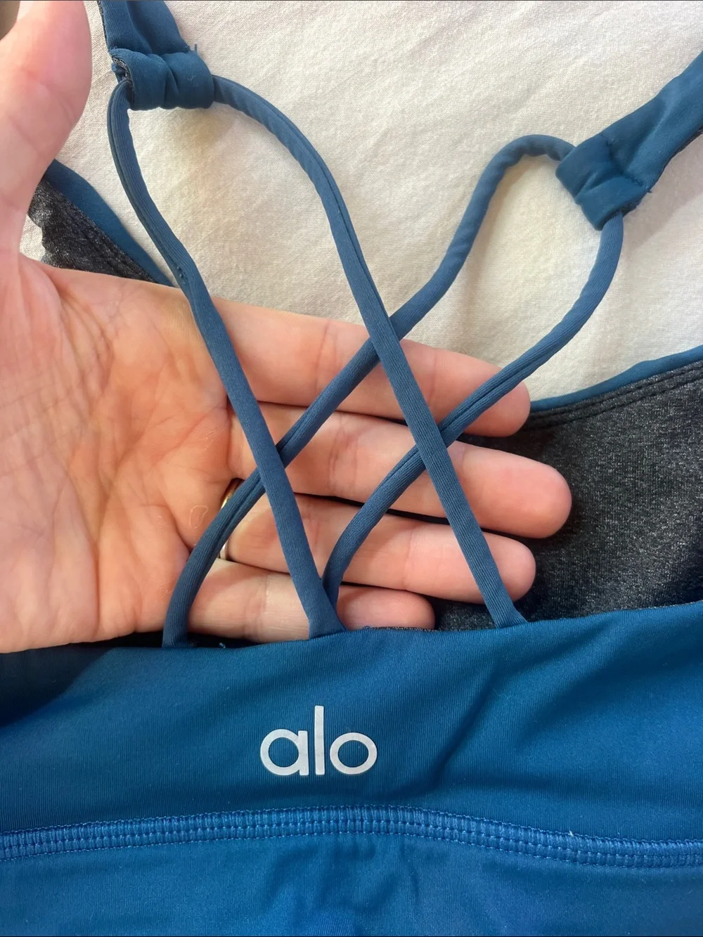 ALO Yoga Teal Blue Strappy Swim Bikini Top